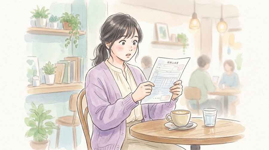 自賠責保険の書類を見て驚く様子のイメージ