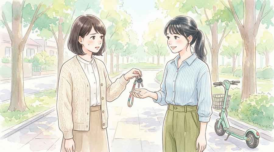 友人に特定小型原付を貸して事故が心配な様子のイメージ