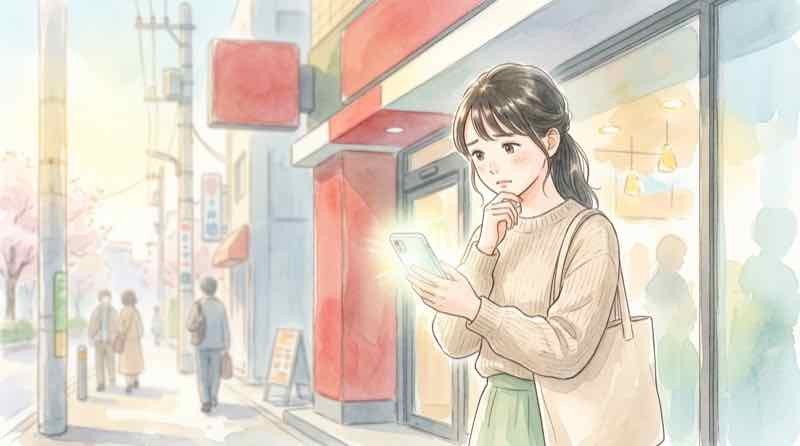 スマートフォンでモバイルオーダーを確認する女性