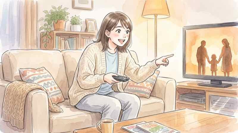 24時間テレビ2026ドラマ幸せはあるを見て驚く女性のイラスト