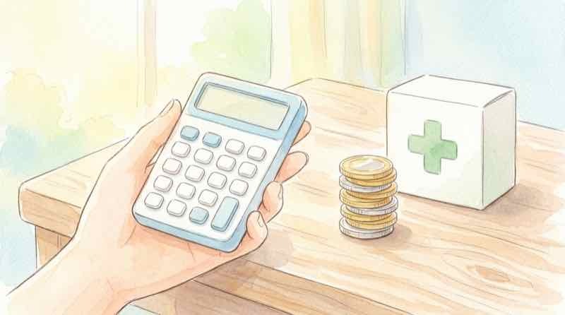 ウゴービの薬代と保険適用条件を確認する女性のイラスト