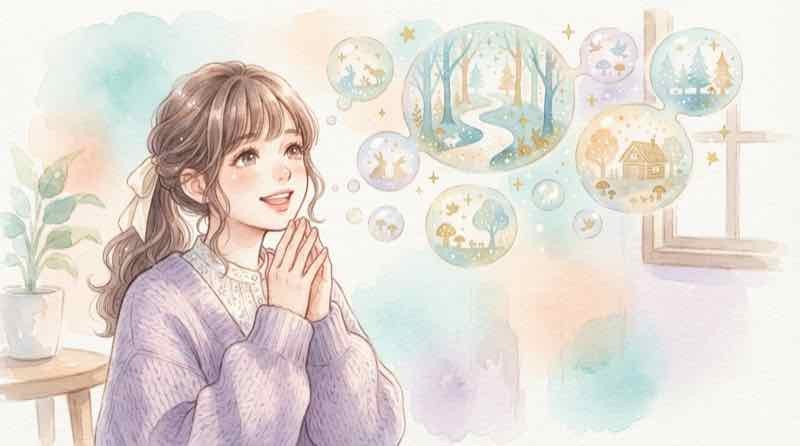 USJ 新エリア 何ができる ポケモンやゼルダの新エリアを想像してワクワクする女性のイラスト
