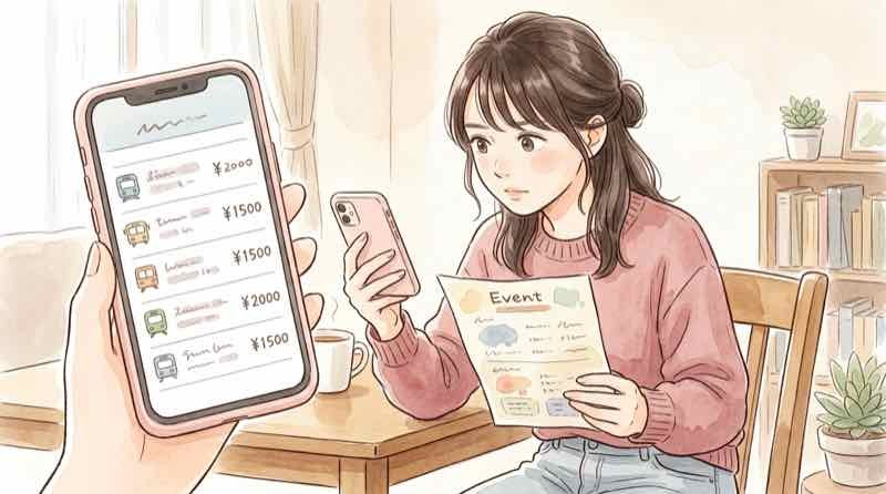 大ゴッホ展のチケット料金表を見比べて検討する女性