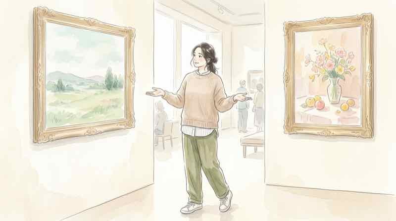 大ゴッホ展の第1期と第2期の作品の違いを見比べる女性