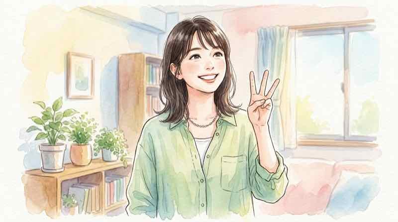 100万円を引き出す3つの方法を指折り数えて考える女性
