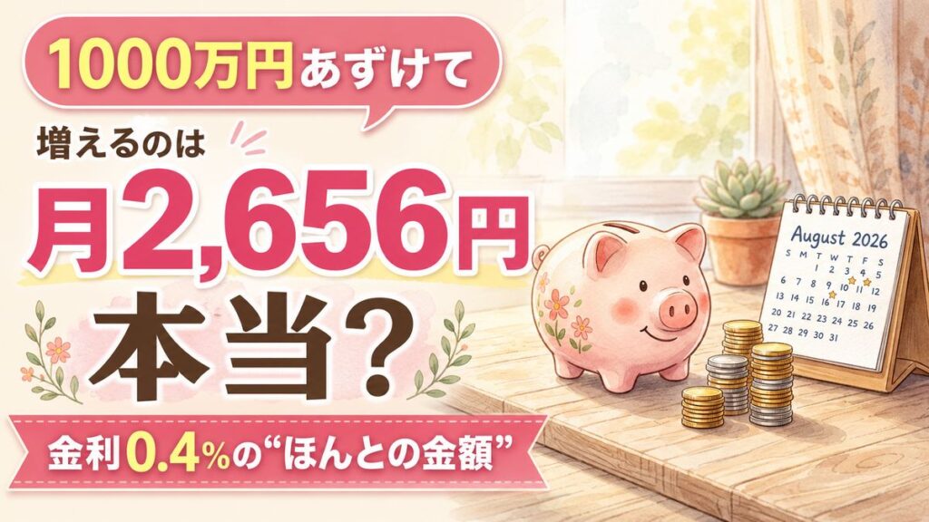 ゆうちょ銀行の金利はいくらか通帳と電卓で確かめる女性、2026年最新の家計チェック