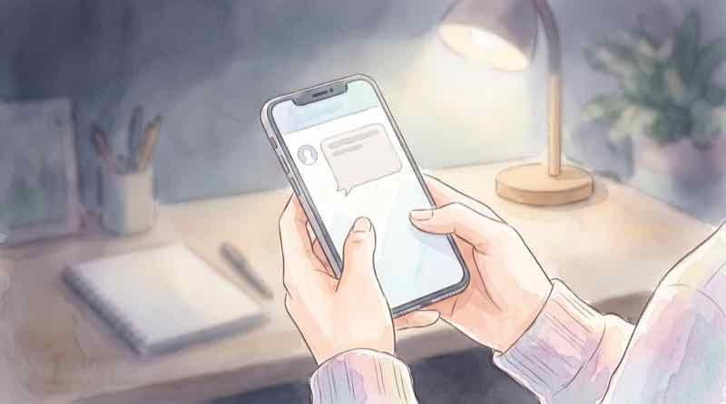 Apple発表会に便乗した偽の予約メールを警戒し、スマホの画面を確認する手元