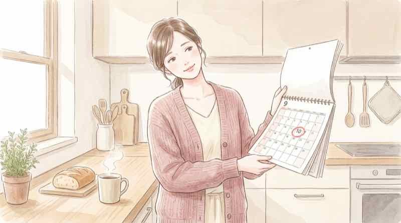 Appleイベント2026を日本時間で確認する女性、午前2時の時計とカレンダー