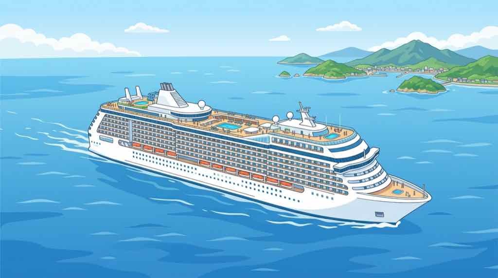 飛鳥Ⅲ評判を調べてほっとした表情の女性イラスト・クルーズ旅行のイメージ