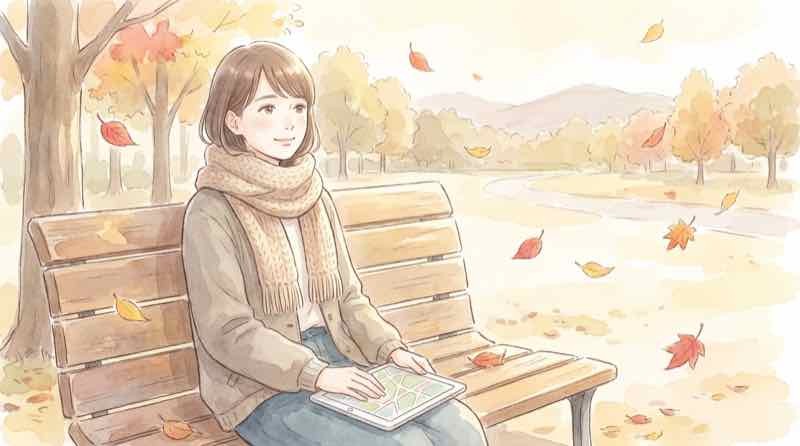 地図を見ながら地域の情報を確認する人のイラスト