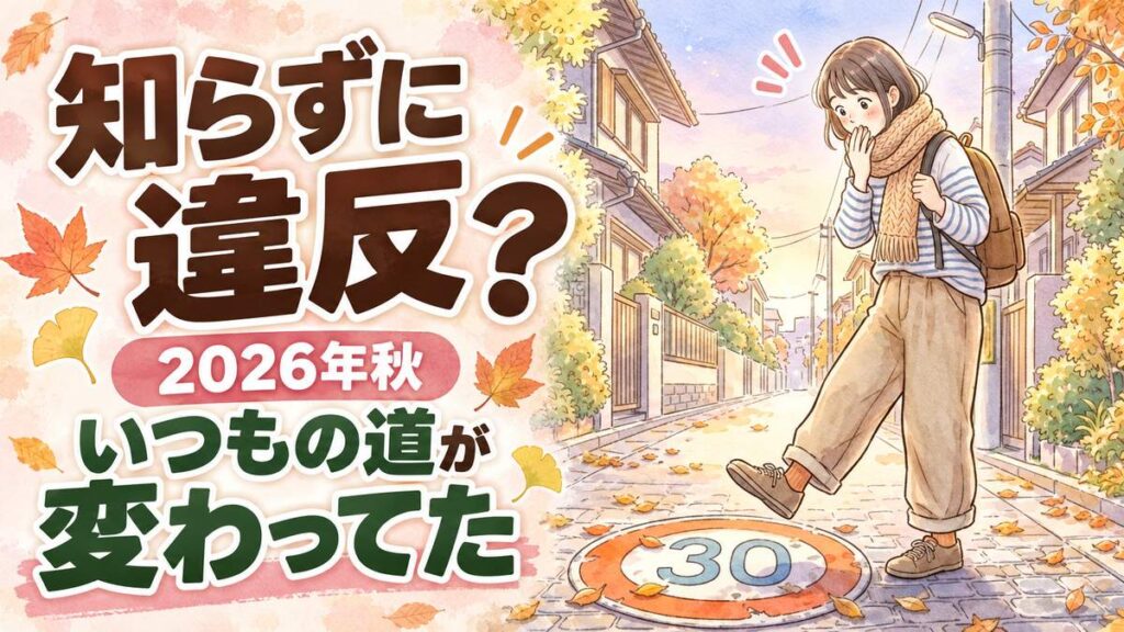 秋の交通安全運動2026の新ルールを確認する女性のイラスト