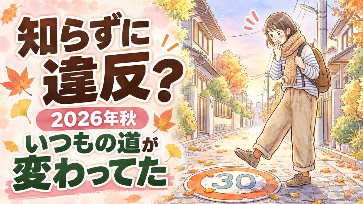 秋の交通安全運動2026の新ルールを確認する女性のイラスト