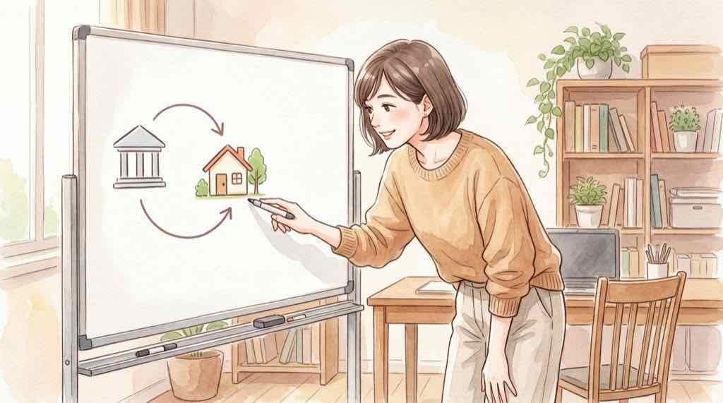 通帳を見てにっこりする女性の様子