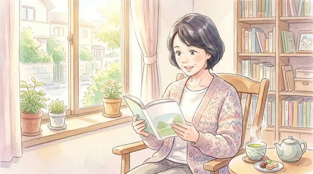 閉経前後のホルモン変化と顔の骨格変化を調べる50代女性のイラスト