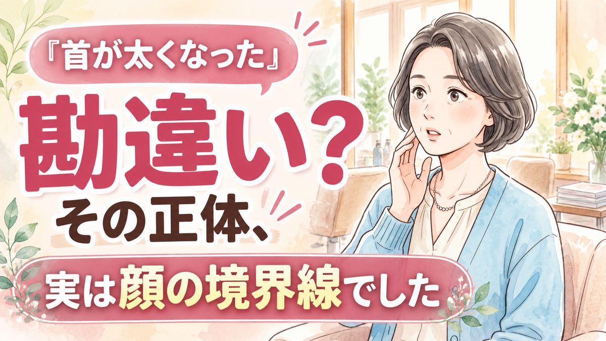年を取ると首が太くなる仕組みを解説する50代女性のイラスト