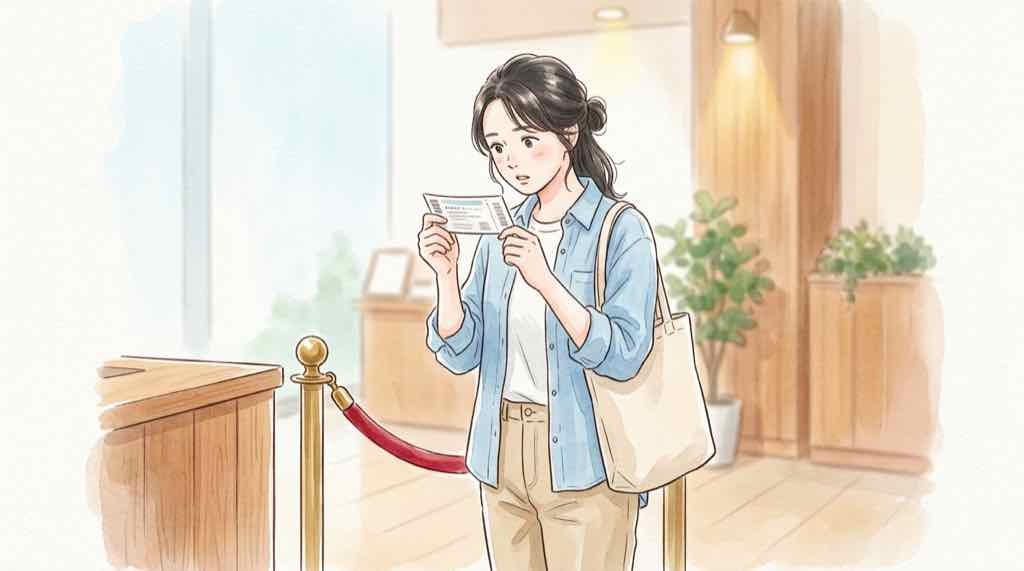 ちいかわパーク チケットとグッズ購入の仕組みをスマートフォンで確認する女性