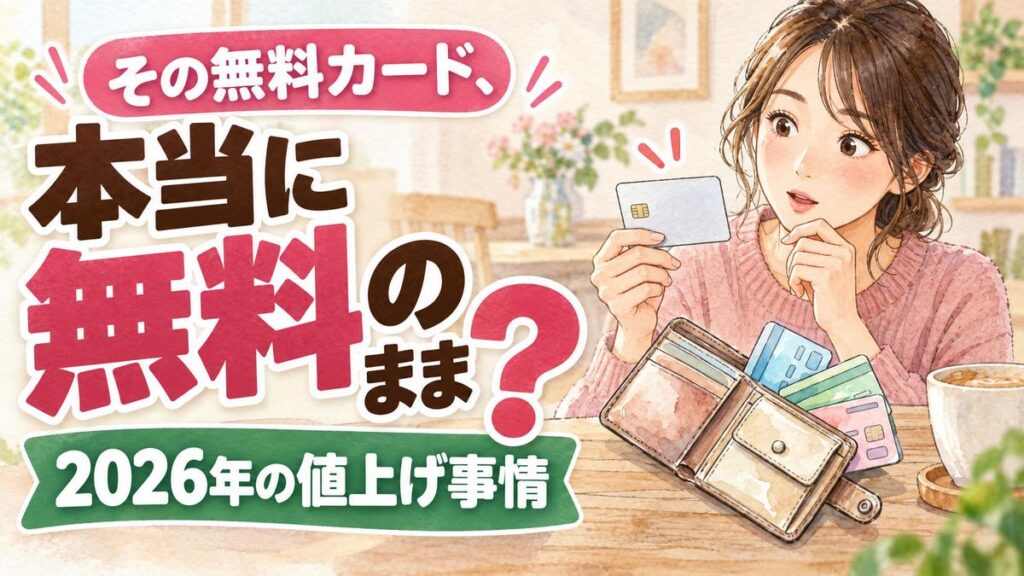 クレジットカード 年会費 値上げ 2026 無料カードの条件を確認する女性