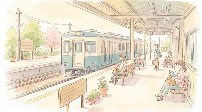 通常の土曜・休日ダイヤで運行する京王線の駅ホームの様子