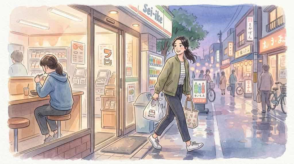 テイクアウト消費税1%とイートイン10%で悩むイラスト