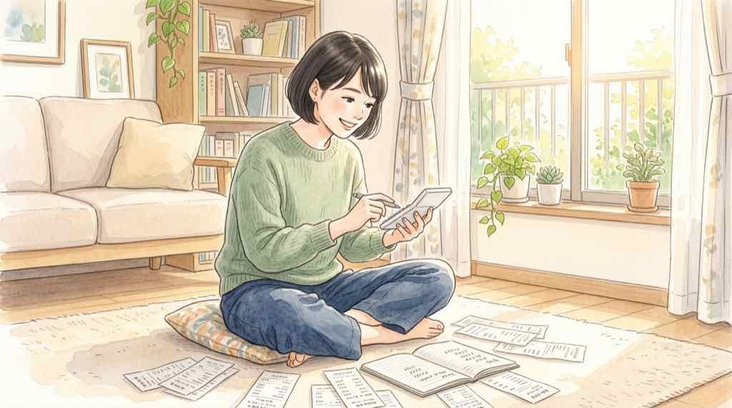 消費税1%で家計の食費を電卓で計算するイラスト