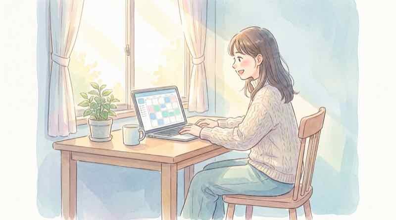 コストコ ケーキ 予約 何日前を確認する女性のイラスト