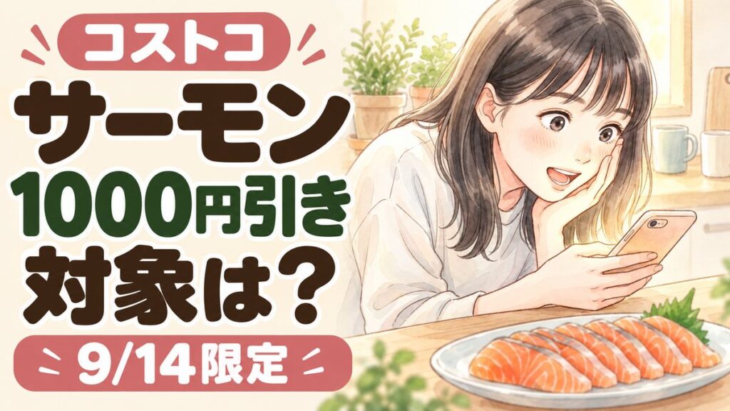 コストコセール9月14日サーモン海鮮割引を確認する女性