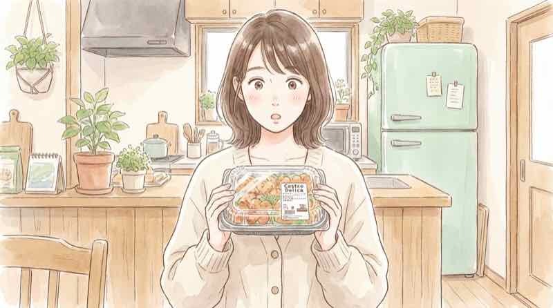 コストコのシュリンプアボカドハイローラーの現物パッケージを確認する場面