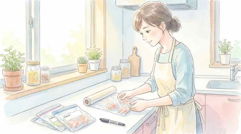 コストコデリカを小分けして冷凍保存する手順のイメージ