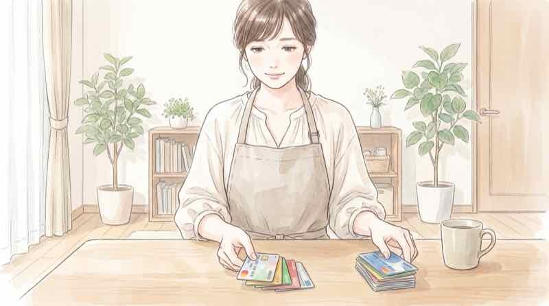 使っていないクレジットカードを整理する女性