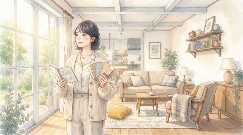 大和ハウス 5000万円以下でも家を建てられるか調べる女性のイラスト