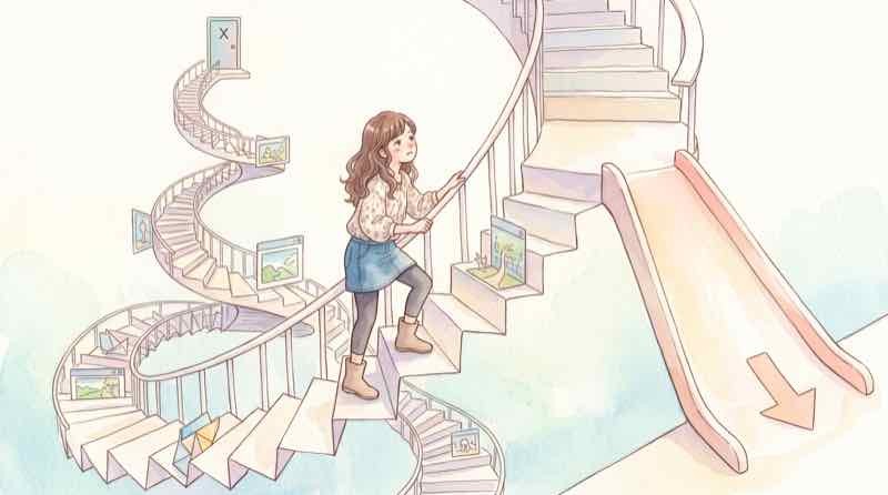 定期購入 解約できない複雑なフローに戸惑う女性のイラスト