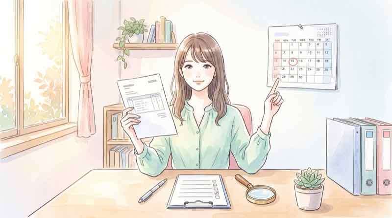 通販 クーリングオフの誤解を解こうと注文完了メールを確認する女性のイラスト
