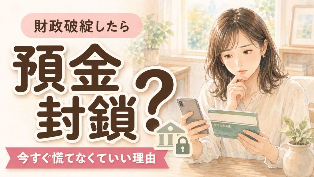 財政破綻したら預金はどうなるのか不安で通帳を見つめる女性