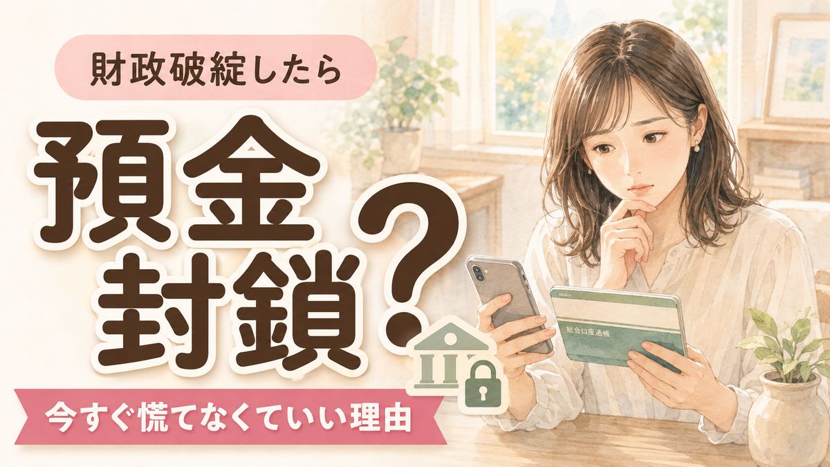 財政破綻したら預金はどうなるのか不安で通帳を見つめる女性