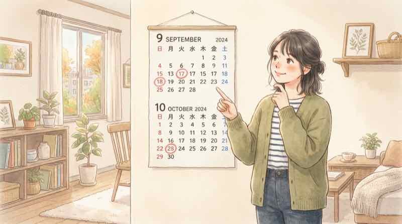 ディズニーハロウィン2026の全身仮装できる期間をカレンダーで確認する様子