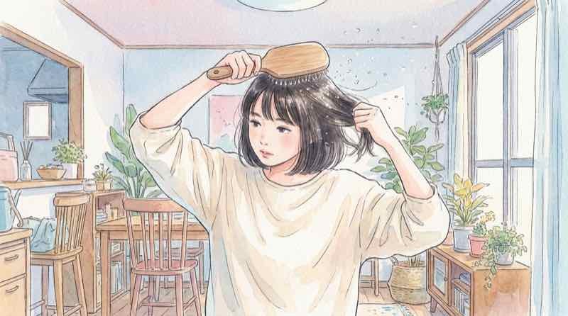 ドライシャンプーの汚れはどこへ行くのか皮脂を吸着したパウダーをブラシで払う様子