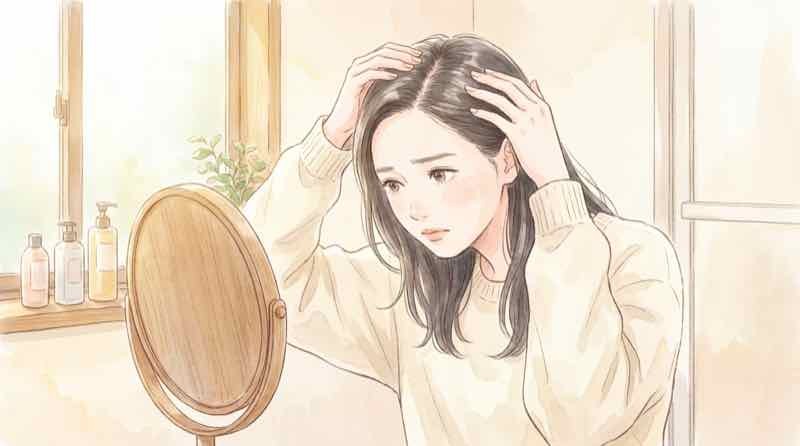 ドライシャンプー デメリットを気にして頭皮のかゆみを確認する女性