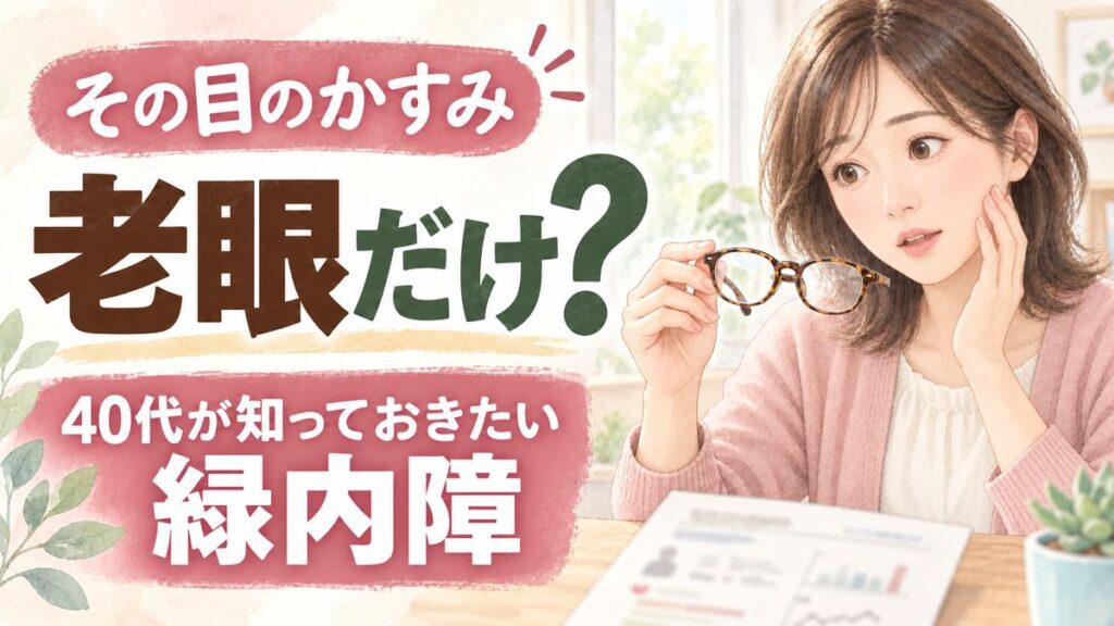 40代 目の不調 緑内障をやさしく解説する記事のサムネイル、目もとに手を当てる女性