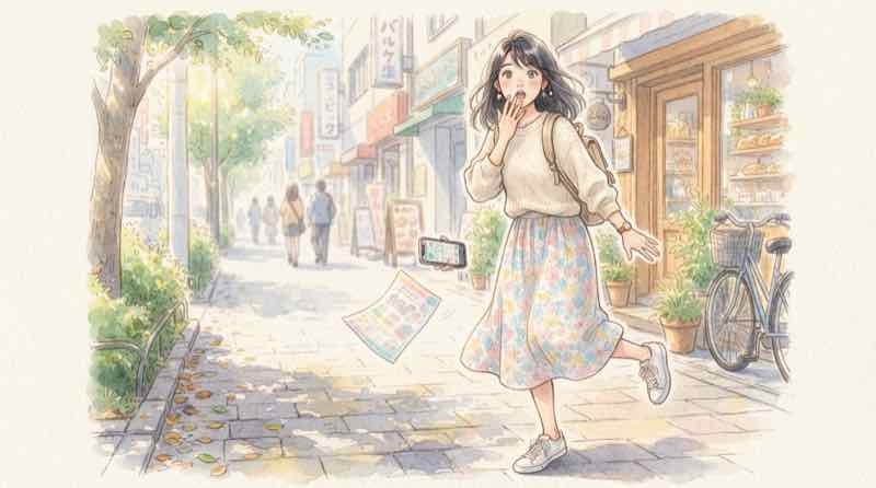 ファミマ倒産は本当かとスマホを見て驚く女性、破産した会社と全国店舗への影響を確認するイメージ