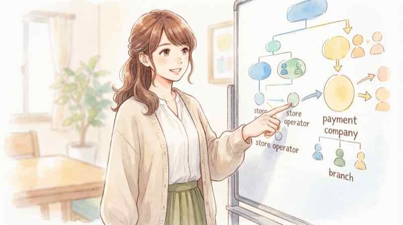 FamiPay発行会社と破産した店舗運営会社が別であることを示すイメージ