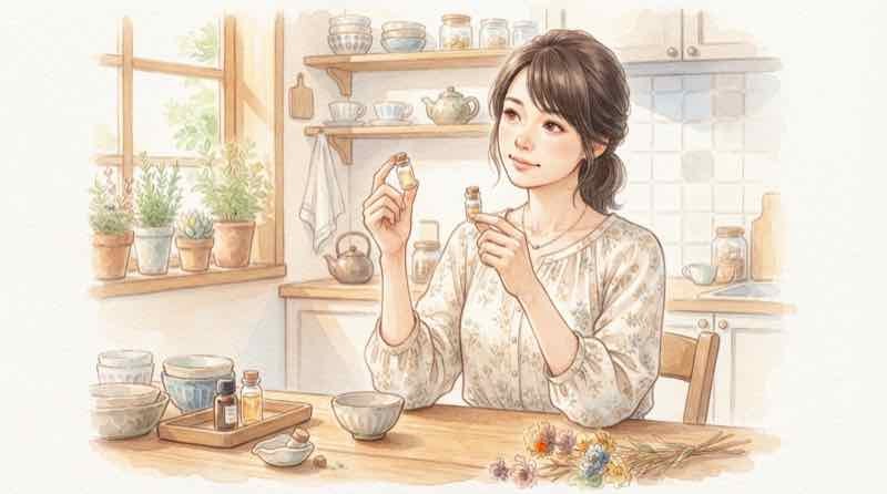 便潜血検査で陽性と出た結果票を手に取り内容を確かめる女性