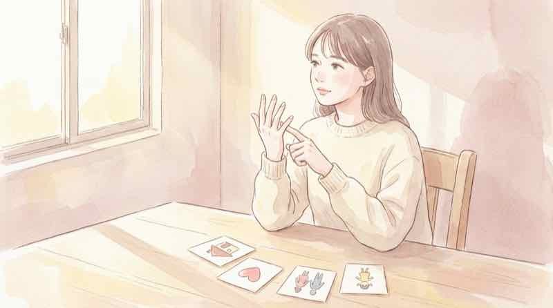 インフルエンザワクチンの接種時期を家族構成ごとに指を折って考える女性