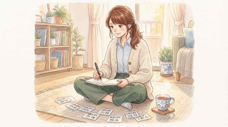 150万円を年利4%で預けた場合の損益分岐点をノートに書き出す様子
