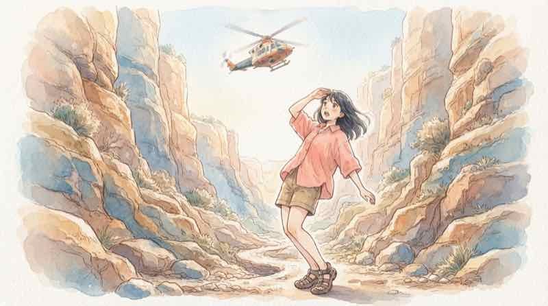 グランドキャニオン 洪水で濁流に飲まれた峡谷の底とヘリコプターによる避難の様子
