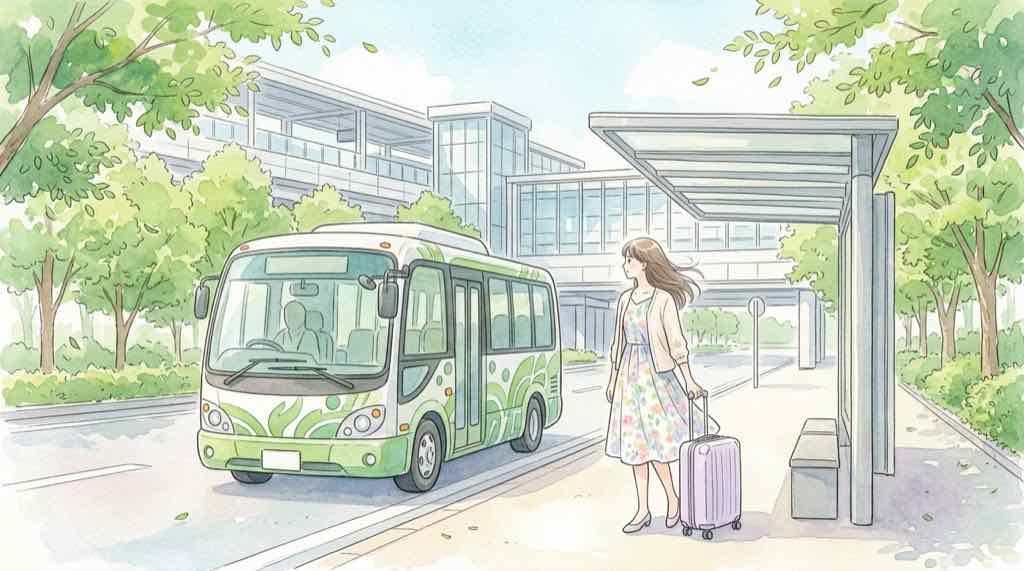 GREEN EXPO 2027シャトルバス予約のバス停に並ぶ様子
