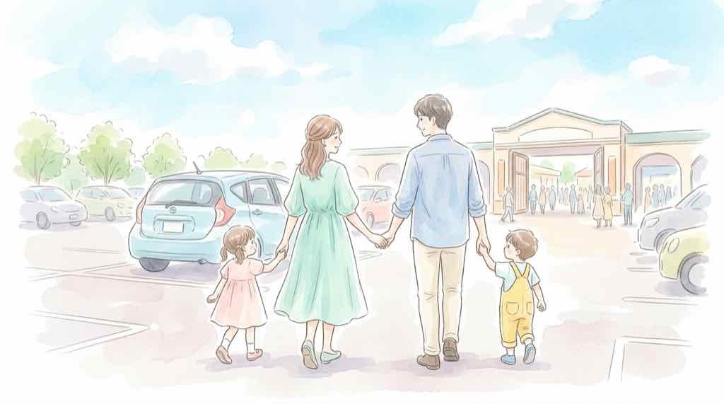 GREEN EXPO 2027駐車場に車を停める家族連れ