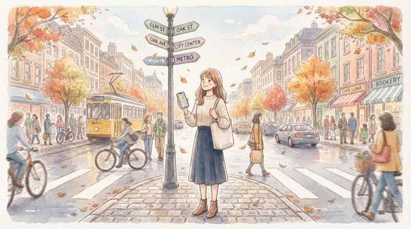 渋谷と池袋の街ハロウィンのルールを確認する女性のイラスト