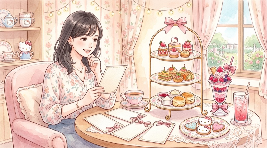 ハローキティ アフタヌーンティー2026 料金プランを比較する女性