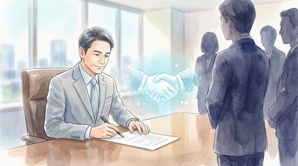 日立 1兆円買収の決断を象徴するイラスト