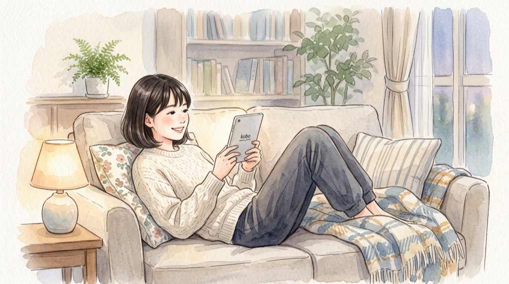 iPad miniとiPad Airを手に持って重さを比較する女性のイラスト